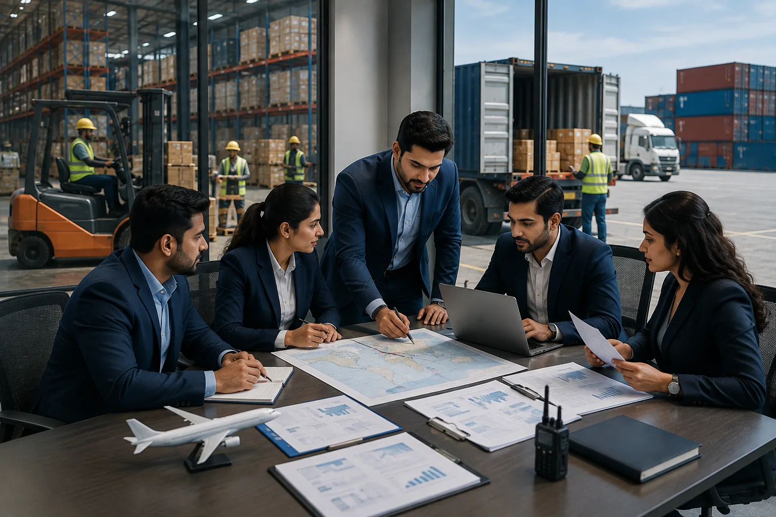 Skyport team planning a shipment route together